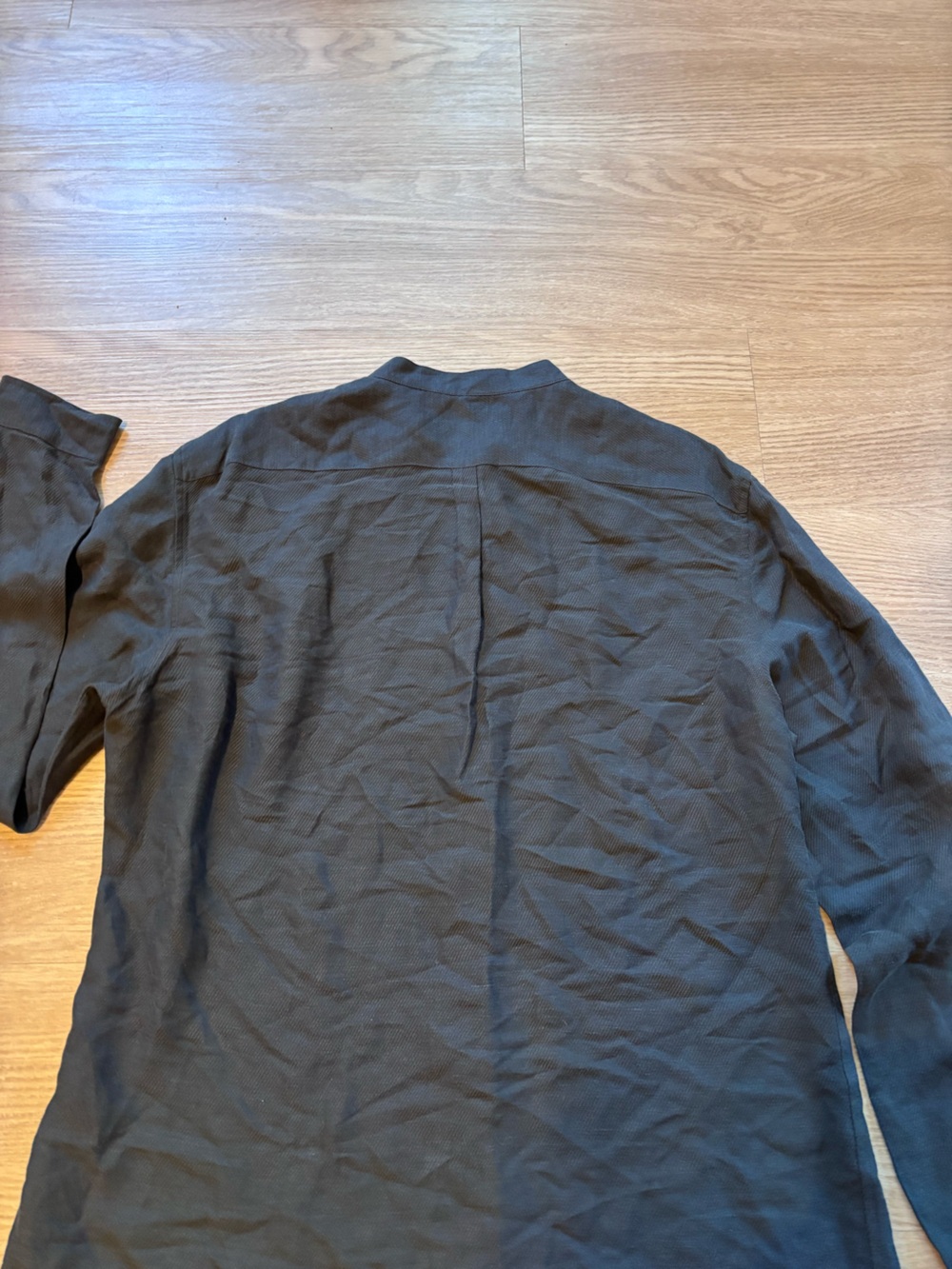 John Varvatos Men’s L Linen Modal Blend Round Collar Button Down Shirt Dark Grey - Picture 8 of 8